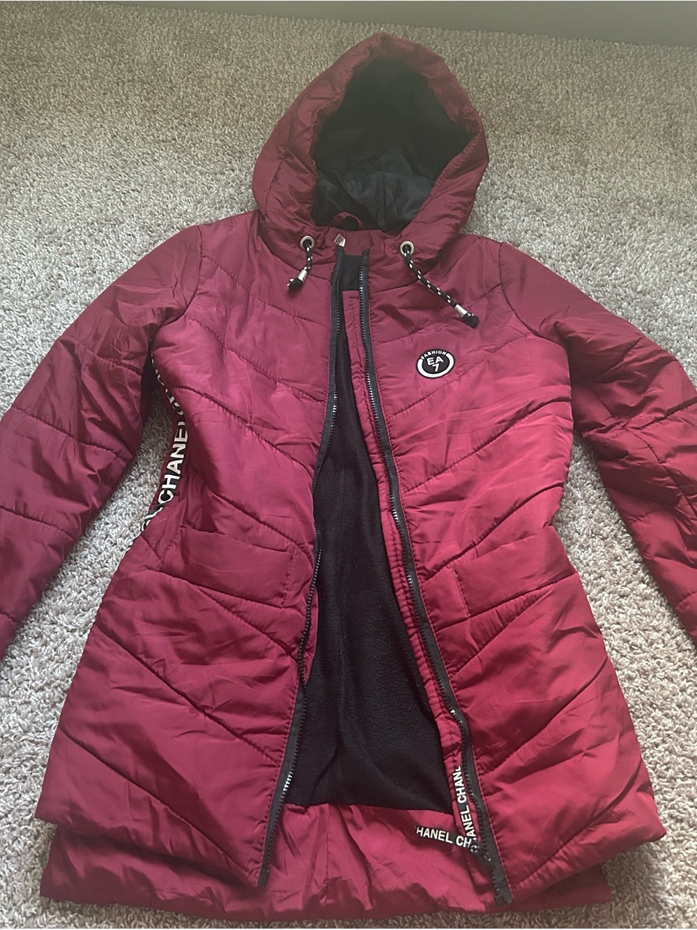 Women's Hooded Quilted Puffer Coat in Wine